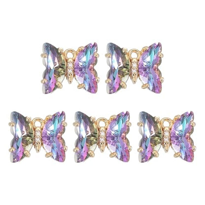 uxcell Crystal Gold Plated Butterfly Charm, Brass Zircon Charm Pendant - color: Pink&Purple, size: 12x10mm