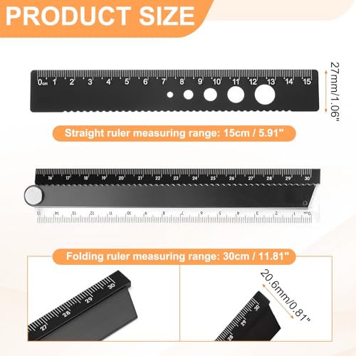 Generic Folding and Straight Ruler Kit 30/15cm Metric Aluminum Alloy Protractor Foldable Angle Wave Edge Ruler with Hollow Circle for Home Classroom Office, Clear Black - color: Clear-Black