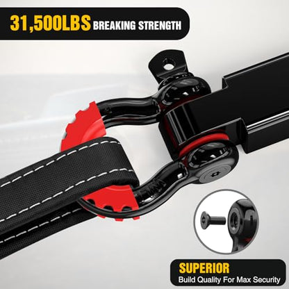Nilight 3" x20' Tow Strap Kit 2" Receiver 3/4" Anti-Theft D-Ring Shackles - color: 20ft Tow Strap +D-Ring Shackle +Hitch