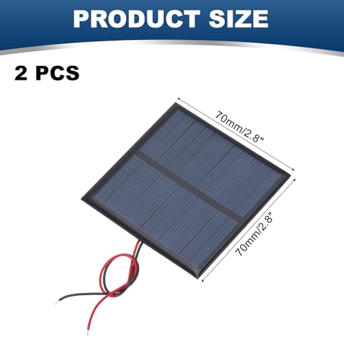 MECCANIXITY 2 Pcs 5.5V 0.55W 100mA Mini Solar Panels, Small Polycrystalline Solar Cell Panel with 2 Cable for DIY Electric Toy Materials Kits Charger, 70mm x 70mm - style: 5.5V 0.55W 100mA