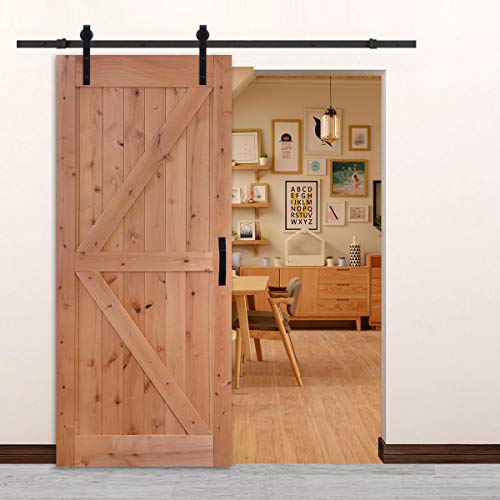 LUBANN 36 in. x 84 in. Urban Style Framed British-Brace Barn Door Unfinished Hardwood Knotty Alder Solid Wood Dissembled Barn Door Slab with Hardware - size: 36X84 British Brace