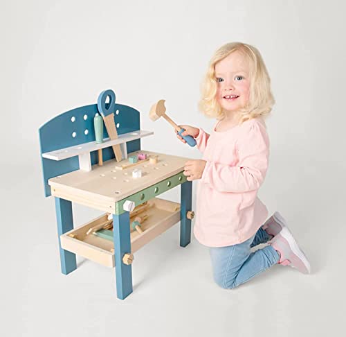 Compact Wooden Workbench by Small Foot –Tool Bench Set in Nordic Theme – 21+ Piece Playset Includes Hammer, Saw, Screwdriver, Nails, Screws and Measuring Stick – Improves Motor Skills – Ages 3+ Years