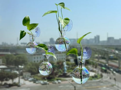 Bunmery 4 pcs Iridescent Window Propagation Stations, Easy to Install Plant Propagation Bulbs with Suckion Cups, No Nails Wall Hanging Planter Propagation Station, Glass Plant Terrarium Vase - color: Iridescent Bulb, size: 4 PCS