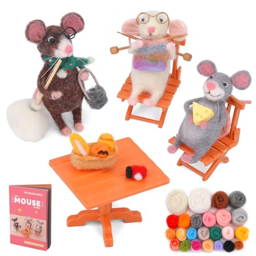 OEHPICC Mouse Family Needle Felting Kit,Needle Felting Starter Kit