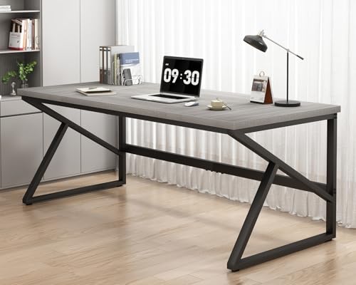 HSH 70 Inch Long Grey Desk, Large Home Office Computer Desk for 2 People - color: Light Grey Oak, size: 70 Inch