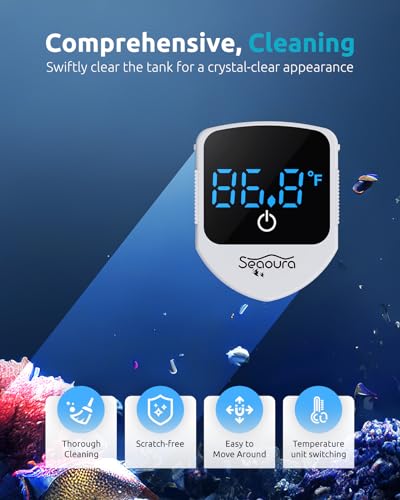 SEAOURA 2-in-1 Aquarium Magnetic Cleaner with Digital Aquariums Thermometer - color: Black