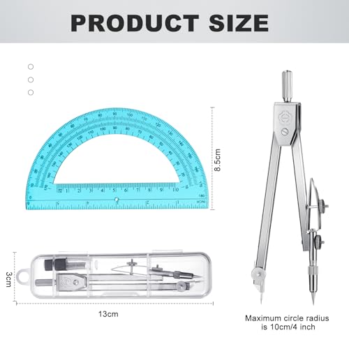 EBOOT Drawing Compass and 6 in Protractor Geometry Set, Blue - color: Blue