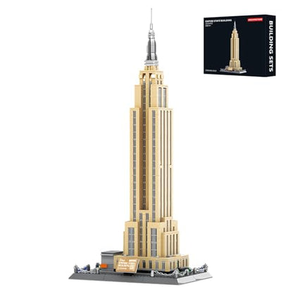 CAXIMSY Empire State Architecture Model Building Block Set for Adults New York's World Famous Landmark Architectural Toys Gift Kids and 1570 Pieces - color: Beige