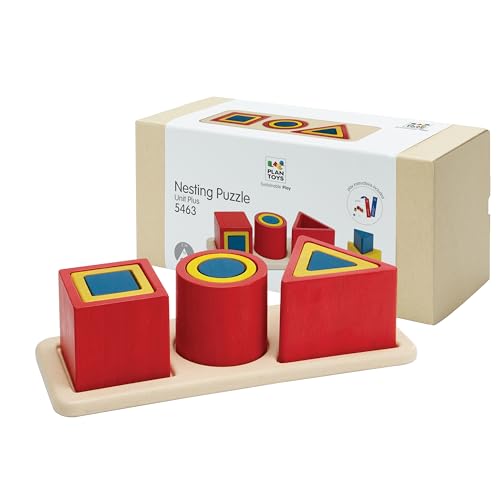 PlanToys® Nesting Puzzle Wooden Toy Set for Kids Ages 3+ Montessori Gift - color: Nesting Puzzle