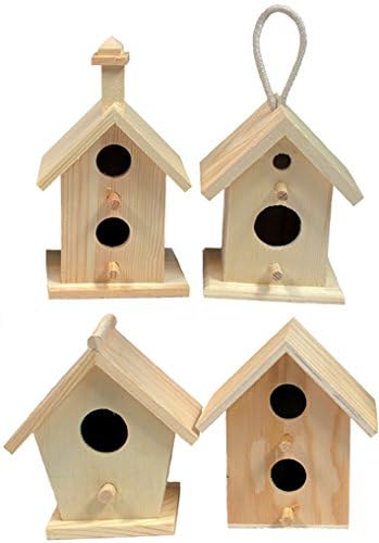 Creative Hobbies® Mini 4 Inch Tall Birdhouse - Set of 4 Styles, Small Unfinished Wood Ready to Paint or Decorate (Pack of 2) - size: 4 Inch Tall (Pack of 2)
