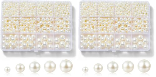 Hudinsun 1200 Pcs Pearl Beads for Jewelry Making, 5 Size Round Pearls for Bracelets Making Kit Small Pearl Filler Beads with Hole for DIY Craft Necklace Earrings (Pack of 2) - size: 4mm, 6mm, 8mm, 10mm, 12mm (Pack of 2)