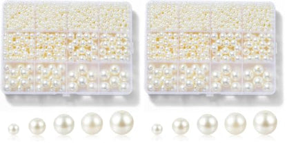 Hudinsun 1200 Pcs Pearl Beads for Jewelry Making, 5 Size Round Pearls for Bracelets Making Kit Small Pearl Filler Beads with Hole for DIY Craft Necklace Earrings (Pack of 2) - size: 4mm, 6mm, 8mm, 10mm, 12mm (Pack of 2)