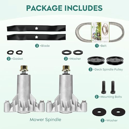 42" Deck Rebuild Kit 130794 532130794 Spindle Fits for AYP Craftsman Husqvarna LT1000, LT2000, LTX1000 YTH1842 YTH2242, Replaces Pulley 173436, with Blades 134149 with 95 1/2" Belt 144959 - size: 2 Spindle+2 pulley+1 belt+2 blade