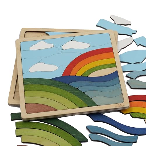 Rainbow Puzzle for Kids | 26 Pieces Wooden Jigsaw Puzzle | Learning Toy and Gift for Boys Girls Ages 3 Years and Above - style: Rainbow