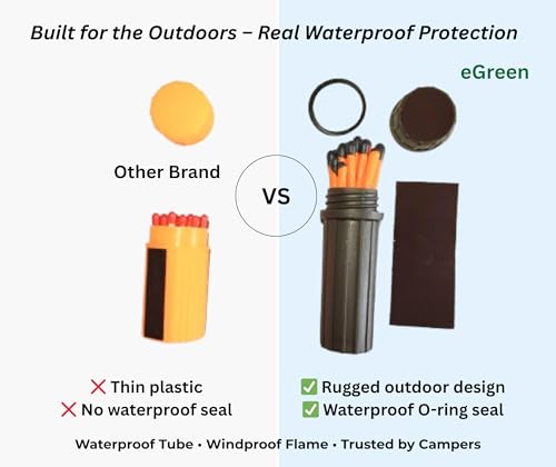 eGreen 20-100 Windproof Stormproof Matches Waterproof Cases & Rope Options - style: 4xcontainer Matches + Wax Rope
