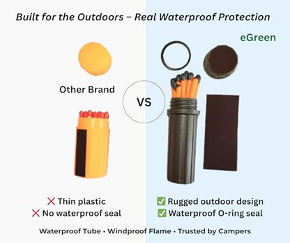 eGreen 20-100 Windproof Stormproof Matches Waterproof Cases & Rope Options - style: 4xcontainer Matches + Wax Rope