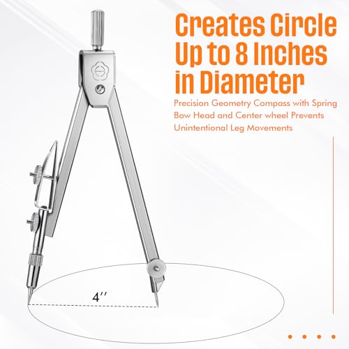 EBOOT Drawing Compass and 6 in Protractor Geometry Set, Orange - color: Orange
