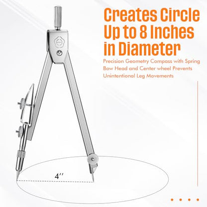 EBOOT Drawing Compass and 6 in Protractor Geometry Set, Orange - color: Orange