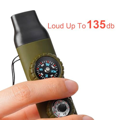 Emergency Survival Safety Whistle，Whistle for Kids with Lanyard,Compass,Thermometer,Ideal for Kayaking, Boating, Hiking, Camping, Climbing - color: Army Green 2pcs