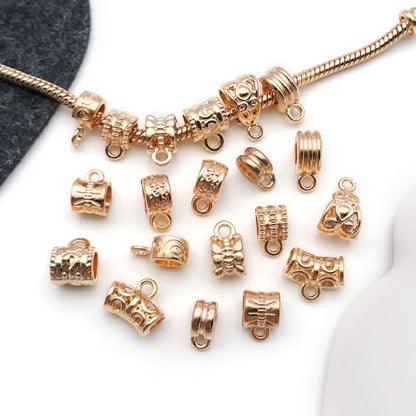 WOCRAFT 60pcs KC Gold Bails Space Beads Bracelet Charms for Jewelry Making Sets DIY Necklace Bracelet Keychain Crafting Charms Kit Craft Supplies (SN854) - color: KC Gold, size: Bails Charms