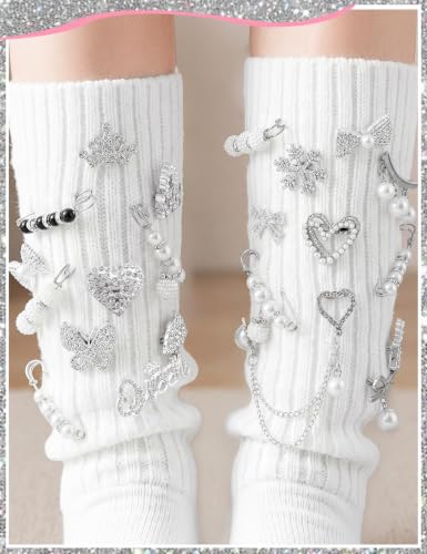 Junk Socks Charms Kit,Shoe Charms for Sneakers,Brooches and Pins for Women - color: Sliver