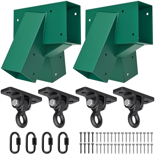 BeneLabel A-Frame Swing Set Brackets 2 Pcs Heavy Duty Swing Set Hardware with Swing Hangers & Mounting Hardware DIY Swing Set End Bracket Swing Set Kit for 4 (4x4) Legs & 1 (4x6) Beam Green - color: Both Ends Brackets With Black Swing Hanger