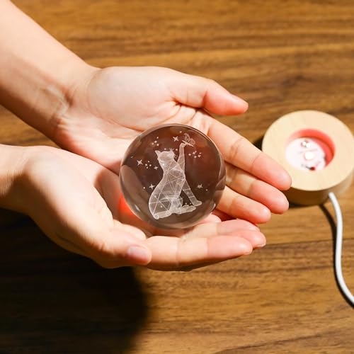3D Cat Crystals Ball - Glass Cat Figurines & Decor for Room, Birthday or Keepsake - style: Cat