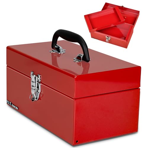 P.I.T. Metal Tool Box 12 Inch,Portable Small Toolbox with Latch,Red - color: Red, size: 12 Inch