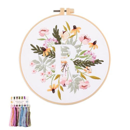 artcici Embroidery Kits Plant Flower Leaf English Letter Patterns for Beginners Adults, Full Range Embroidery Starter Kits Cross Stitch Needlework Supplies (Letter R) - color: Letter R