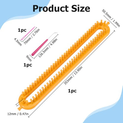 Hobbspring Knitting Loom Set Rectangular Knitting Board Loom 13.9x2in Plastic Darning Needle Crochet Yellow Scarf Looms Long Hats Shawl Making Tool DIY Yarn Weaving Kits for Women Adults Beginners