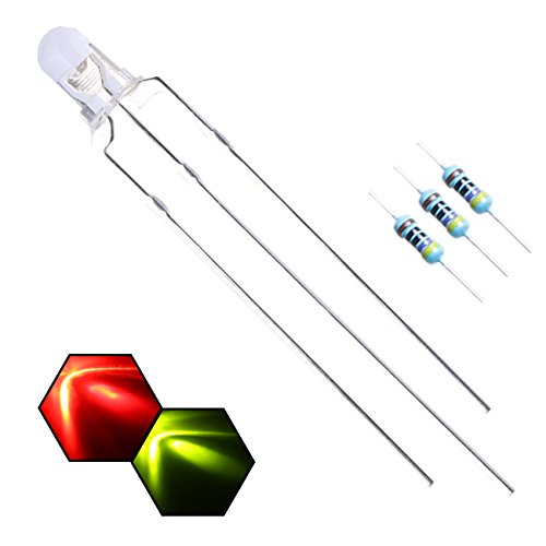 100pcs 3mm Red & Yellow-Green Lights Bi-Color LED Diodes Common Cathode Clear Round Lens +200pcs Resistors (for DC 6-12V) Included, Bright Bulb Lamps Light Emitting Diode - color: [16] Red&yellow-green (Common Cathode) / 100pcs, style: [A] 3mm Constant Li