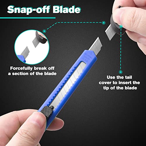 DIYSELF 24Pack Box Cutters (9MM Wide Blade Cutter) Utility Knife Box Cutter Retractable, Compact, Extended Use for Heavy Duty Office, Home, Arts Crafts, Hobby(Mix) - color: Mix