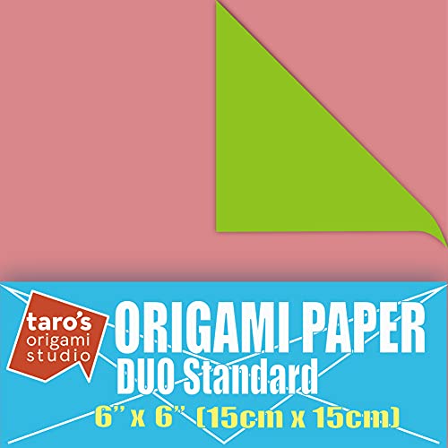 [Taro's Origami Studio] Duo Yellow Green/Pink (Diffrent Colors On Each Side) Double Sided Standard 6 Inch (15 cm) Kami Paper with Color Change Patterns, 50 Sheets (Made in Japan) - color: Yellow Green/Pink