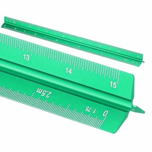 HARFINGTON Architectural Scale Ruler 12" Metric Aluminum Alloy Green | Small Scale, Architect Triangular, Laser-Etched Blueprint, Drafting Ruler, for Architects Engineers - color: Green, size: 12 Inch