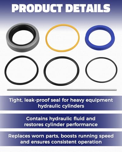 Bucket Cylinder Hydraulic Seal Kit Fit for Bush Hog 1840QT 1845QT 1846QT 1847QT Front End Loaders, Fit for 1-1/2" Bore, 1" Rod, 15" Stroke Cylinders, Replacement 25H41702
