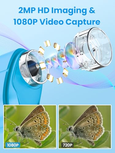 Microscope for Kids, 2.4 Inch Digital Microscope with 1000X Magnification, Handheld Camera Mini Pocket Magnifying Glass, Educational Birthday Gifts Toys for Ages 3+, Blue - color: Blue