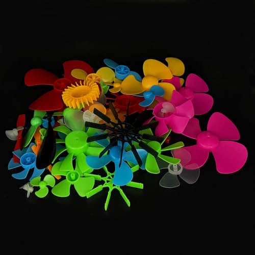 46PCS Model Toy Plastic Propeller Kit Fan Shape Propeller Props for Model Boat Ship Airplane DIY Electric Mini Fan Model Windmill Building Parts (Mix Color 1)