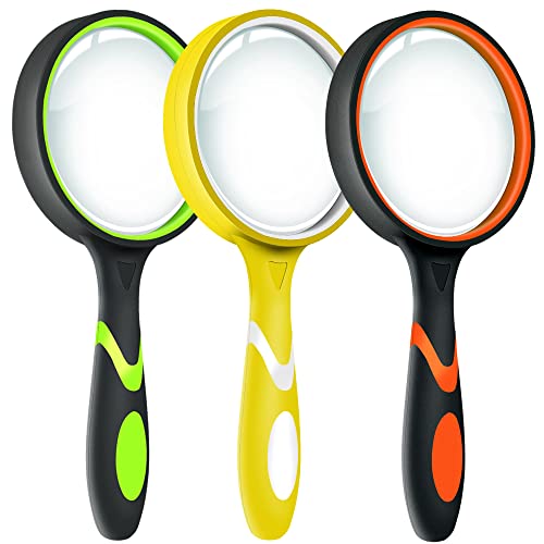 Leffis 3 Pack Magnifying Glass, 10X Reading Magnifier for Kids and Seniors - color: 3 Pack(green/Yellow/Orange)