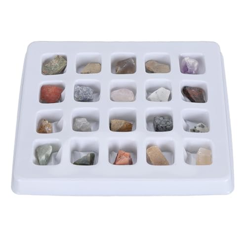Rock Collection Kit, 20pcs Gems and Crystal Mineral Science Educational Kit with Identification Chart, Geology Learning Tool for Kids Adults Classroom Home Study (Original Rock Set 2)