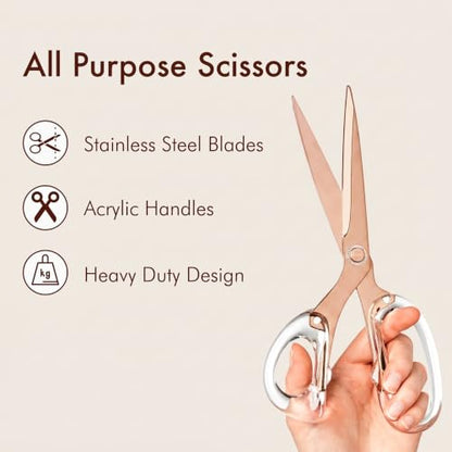 OfficeGoods 9” Stainless Steel Acrylic Scissors, Clear with Rose Gold Metal - color: Clear With Rose Gold Metal