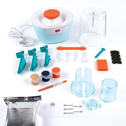 Make It Real Mini Pottery Studio - 26-Piece DIY Pottery Kit with Mess-Free Air Dry Clay - Create 10 Miniature Projects, Beginner to Master Levels - Innovative Centering Tool - Great for Kids Ages 8 - style: Standard