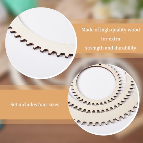 BENECREAT 3 Sizes Wooden Weaving Loom Kit, 5/7.8/11 inch Round Gear Shape DIY Weaving Loom for Hanging Decor Woven Tapestry Knitted Crafts Making, 5mm Thick - size: 3 Sizes