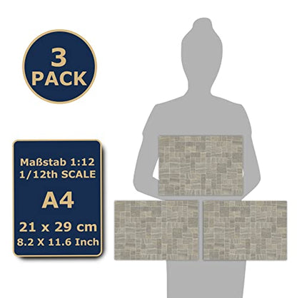 3 Sheets Self Adhesive Floor Tiles for Dollhouse 1:12 Scale (Mosaic Natural Stone) - style: Mosaic Natural Stone