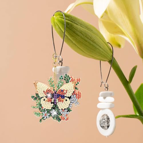 YUE ZHE 6PCS Butterfly Diamond Art Kits for Adults Double Sided Diamond Art Keychains Butterfly DIY 5D Painting Keychains Kits for Adults Beginners DIY Crafts - color: Butterfly style