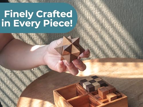 BSIRI 4 in 1 Wooden Brain Teaser Puzzles for Adults - Challenging 3D Desk Wood Puzzles Set Interlocking Hand Games for Mind Toys Suits for Rustic Patio Decor Unique Gift Office Decoration - style: 4 Puzzle Set