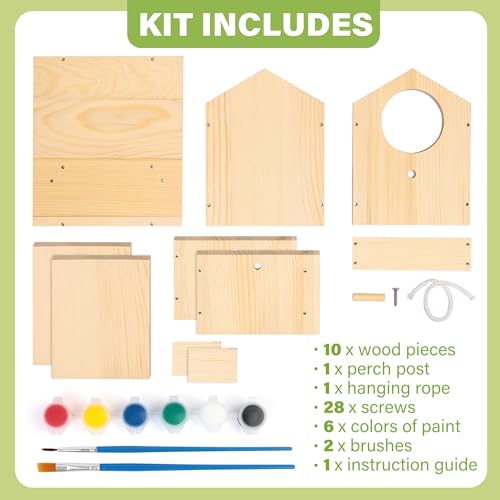 LotFancy Bird House Kit, DIY Wooden Birdhouse Kits, Arts and Crafts Painting Kits for Kids Ages 4+, Build and Paint, Including Paints & Brushes - style: Build a Bird House