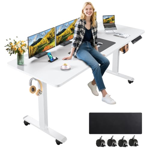 farexon 63x24 Inch Electric Standing Desk with Mouse Pad, White - color: White, size: 63 x 24''
