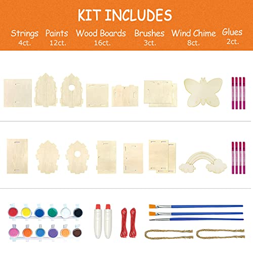 4 Pack DIY Bird House Wind Chime Kit for Crafts for Kids Ages 4-8