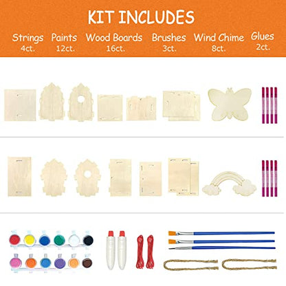 4 Pack DIY Bird House Wind Chime Kit for Crafts for Kids Ages 4-8