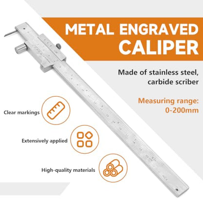 200mm Metal Scriber Calipers, Marking Gauge Calipers, 0-8 inch Carbide Parallel Cross Caliper for Scribing Iron, Steel, Wood and Other Materials
